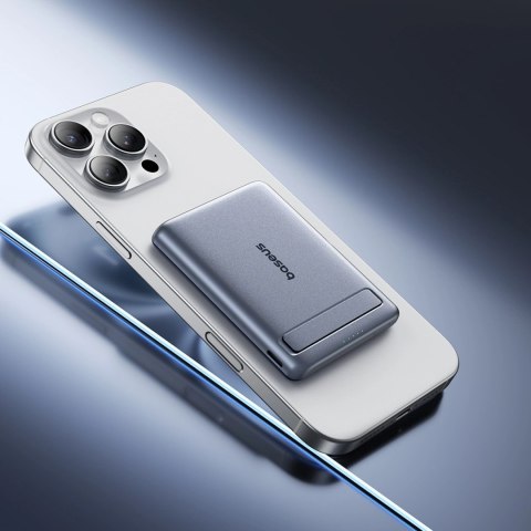 Powerbank Baseus PicoGo AM31 Qi2 5000mAh 20W ultracienki kompatybilny z MagSafe z podstawką z kablem plecionym Baseus Simple USB