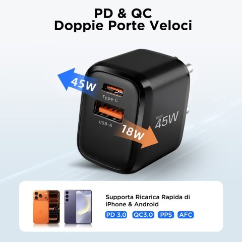 TECH-PROTECT NCA45W-GAN 2-PORT NETWORK CHARGER PD 45W / QC3.0 BLACK