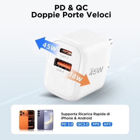 TECH-PROTECT NCA45W-GAN 2-PORT NETWORK CHARGER PD 45W / QC3.0 WHITE