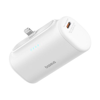 Powerbank Baseus Compact 5000mAh 20W ze złączem Lightning i gniazdem USB-C - biały