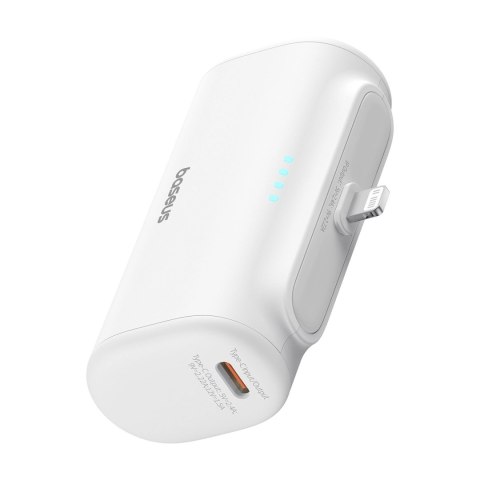 Powerbank Baseus Compact 5000mAh 20W ze złączem Lightning i gniazdem USB-C - biały