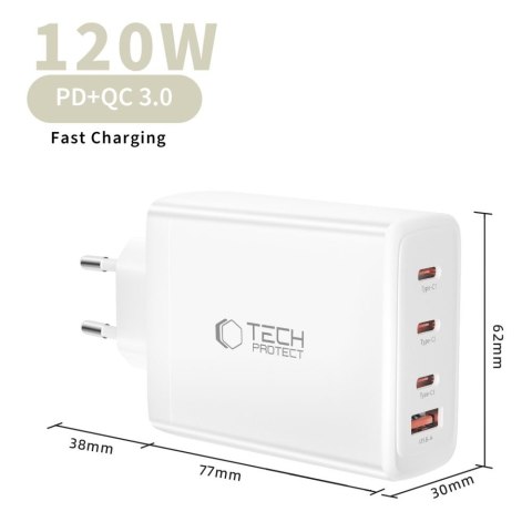TECH-PROTECT NC120W-GAN 4-PORT NETWORK CHARGER PD 120W / QC3.0 WHITE