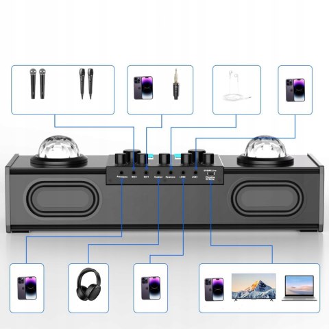 Zestaw Karaoke Braders Bluetooth głośnik + 2 mikrofony LED impreza party