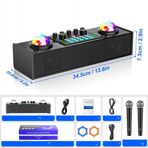 Zestaw Karaoke Braders Bluetooth głośnik + 2 mikrofony LED impreza party
