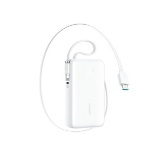 Powerbank Joyroom JR-PR2L 10000mAh 35W z wbudowanym zwijanym kablem USB-C i kablem-smyczą Lightning - biały