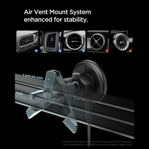 SPIGEN EV15MAQ ESSENTIAL MAGNETIC MAGSAFE VENT CAR MOUNT WIRELESS CHARGER 15W Qi2 BLACK