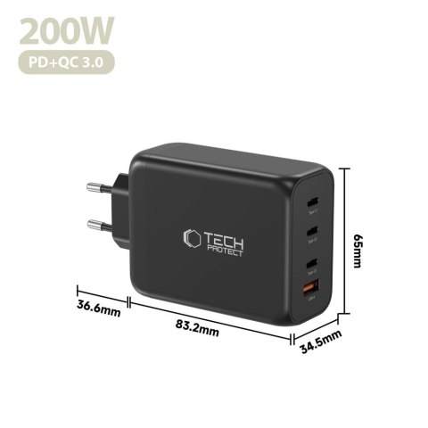 TECH-PROTECT NC200W-GAN 4-PORT NETWORK CHARGER PD 200W / QC3.0 BLACK