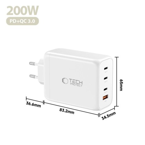 TECH-PROTECT NC200W-GAN 4-PORT NETWORK CHARGER PD 200W / QC3.0 WHITE