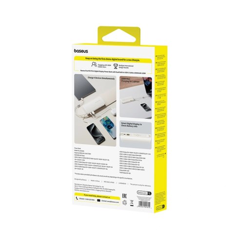 Powerbank Baseus EnerFill FC41 20000mAh 100W z wyświetlaczem cyfrowym z dwoma wbudowanymi kablami USB-C - beżowy