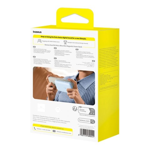 Powerbank Baseus EnerFill FM11 Ultra-Mini 10000mAh 22,5W indukcyjny kompatybilny z MagSafe z białym kablem Basus Simple USB-C 20