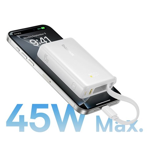 Powerbank Baseus PicoGo 10000mAh 45W z wbudowanym kablem i wyświetlaczem - biały