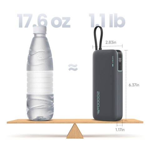 Powerbank Cuktech CUKP200NGLDG 55W 20000mAh z wbudowanym kablem USB-C - szary