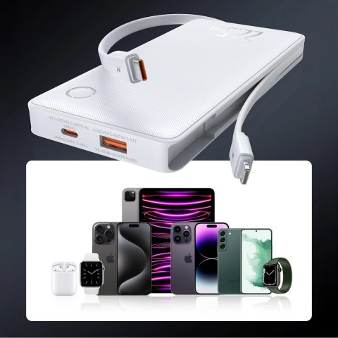 Powerbank Baseus Airpow Lite 10000mAh 22,5W z wbudowanymi kablami USB-C i Lightning - biały