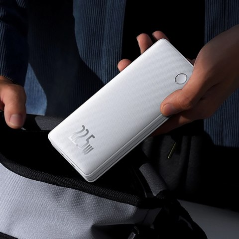 Powerbank Baseus Airpow Lite 10000mAh 22,5W z wbudowanymi kablami USB-C i Lightning - biały