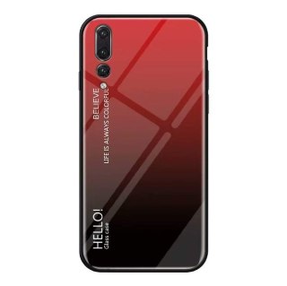 Etui pokrowiec nakładka ze szkła hartowanego do Huawei P20 Pro czarno-czerwony