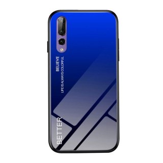 Etui pokrowiec nakładka ze szkła hartowanego do Huawei P20 Pro czarno-niebieski