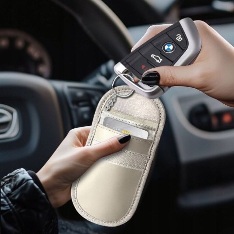 Etui antykradzieżowe RFID do kluczyków samochodowych - pokrowiec beżowy