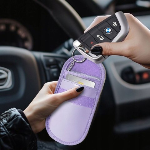 Etui antykradzieżowe RFID do kluczyków samochodowych - pokrowiec fioletowy