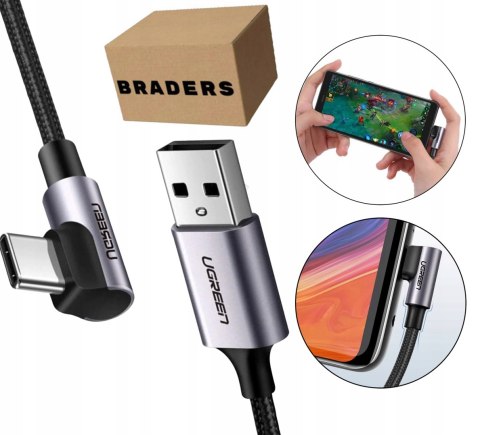 Kabel UG USB-C Typ C Kątowy 90 Stopni - Szybkie Ładowanie QC 3.0, 3A, 1m