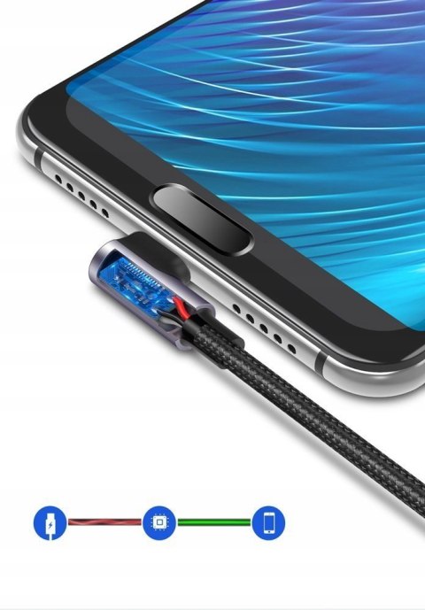 Kabel UG USB-C Typ C Kątowy 90 Stopni - Szybkie Ładowanie QC 3.0, 3A, 1m