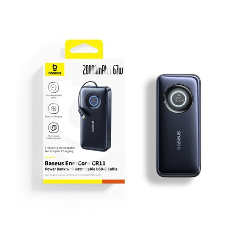 Powerbank Baseus EnerCore CR11 20000mAh 67W ze zwijanym kablem USB-C - czarny