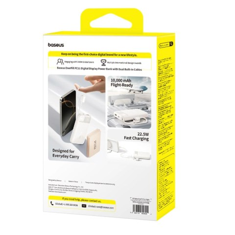 Powerbank Baseus EnerFill FC11 10000mAh 22.5W z wyświetlaczem cyfrowym i dwoma wbudowanymi kablami - beżowy