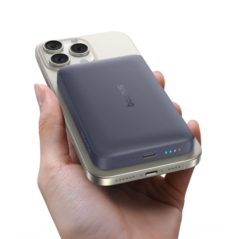 Powerbank Baseus EnerFill FM11 10000mAh 22.5W kompatybilny z MagSafe z czarnym kablem Basues Simple USB-C 20V/3A 30cm - ciemnosz