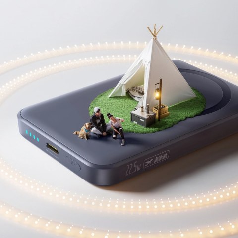 Powerbank Baseus EnerFill FM11 10000mAh 22.5W kompatybilny z MagSafe z czarnym kablem Basues Simple USB-C 20V/3A 30cm - ciemnosz