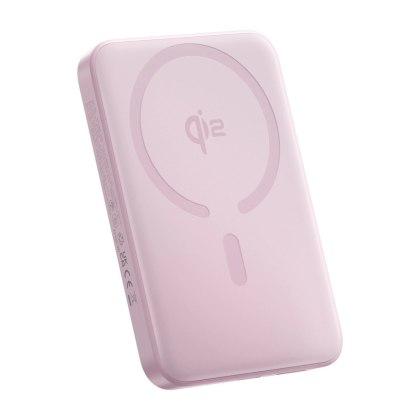 Powerbank Baseus EnerFill FM12 Qi2 10000mAh 22.5W kompatybilny z MagSafe z białym kablem Baseus Simple USB-C 20V/3A 0,30m - różo