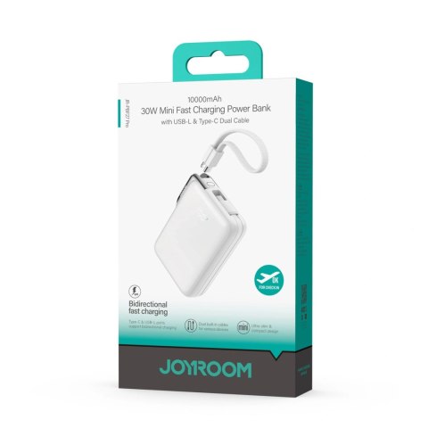 Powerbank Joyroom JR-PBF27 Pro 10000mAh 30W z wbudowanym kablem USB-C i dodatkowym dwukierunkowym kablem USB-C - Lightning - bia