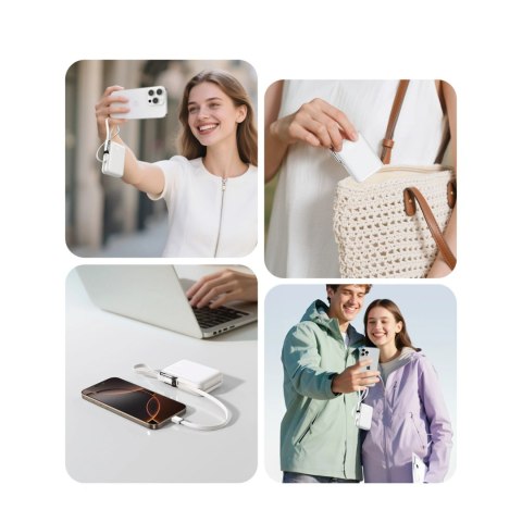 Powerbank Joyroom JR-PBF27 Pro 10000mAh 30W z wbudowanym kablem USB-C i dodatkowym dwukierunkowym kablem USB-C - Lightning - bia