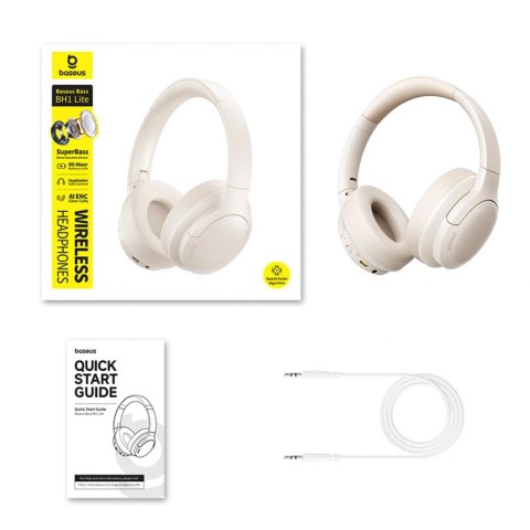 Słuchawki bezprzewodowe Baseus Bass BH1 Lite nauszne Bluetooth 6.0 - białe