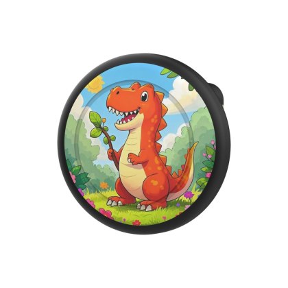 Etui przypinka na AirTag - czarna z nadrukiem dinozaura