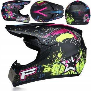 Kompletny Zestaw Motocyklowy: Kask L + Gogle + Rękawice + Maska Enduro Quad