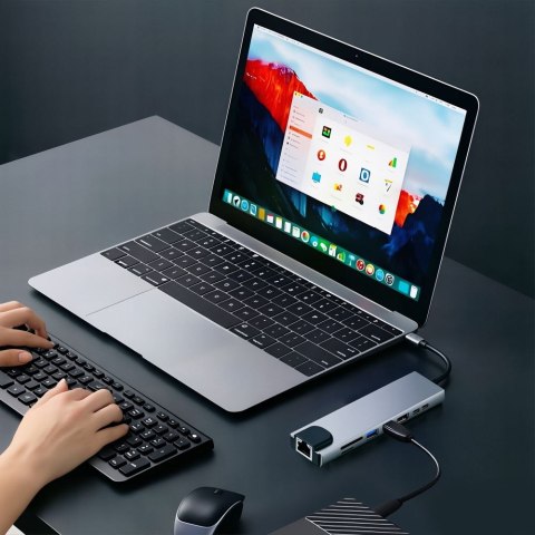 TECH-PROTECT HB09 HUB ADAPTER 8IN1 TYPE-C + USB-A3.0 + USB-C3.0 + HDMI 4K 60HZ + SD/TF + PD100W + RJ45 1000MB/S SPACE GREY