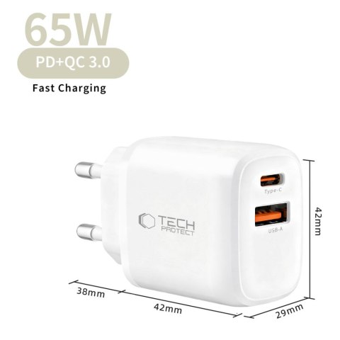 TECH-PROTECT NCA65W-GAN 2-PORT NETWORK CHARGER PD 65W / QC3.0 WHITE