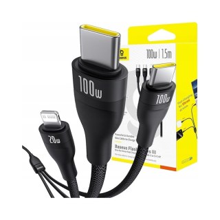 Kabel USB Baseus USB-C - 2x USB-C + Lightning 1.5 m Czarny Braders