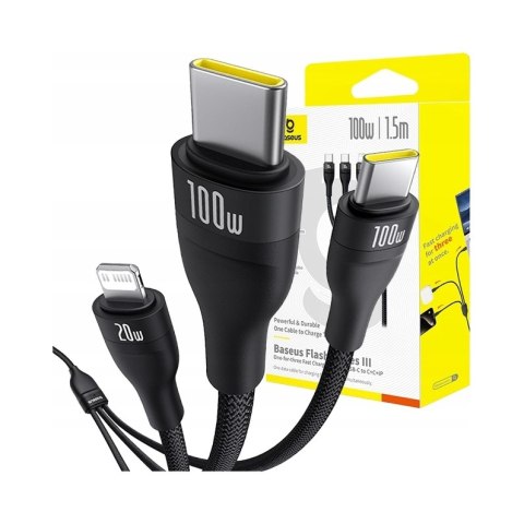 Kabel USB Baseus USB-C - 2x USB-C + Lightning 1.5 m Czarny Braders
