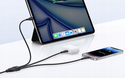 Kabel USB Baseus USB-C - 2x USB-C + Lightning 1.5 m Czarny Braders