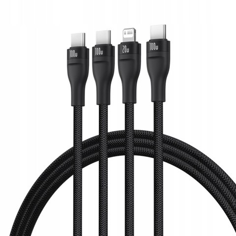 Kabel USB Baseus USB-C - 2x USB-C + Lightning 1.5 m Czarny Braders