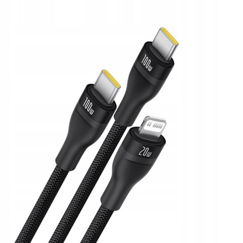 Kabel USB Baseus USB-C - 2x USB-C + Lightning 1.5 m Czarny Braders