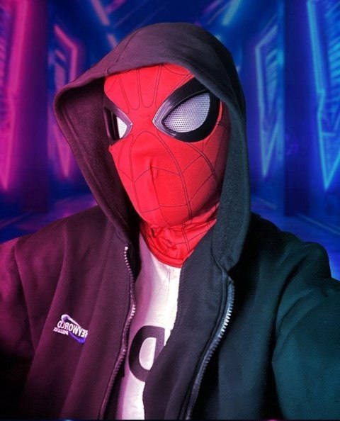 Maska na twarz Spiderman z ruchomymi oczami czerwona tkanina uniseks Brader