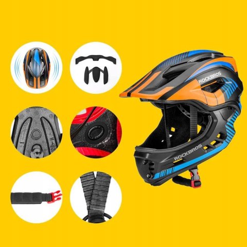 Kask rowerowy dziecięcy Rockbros full face wielokolorowy rozmiar S 48-53 cm