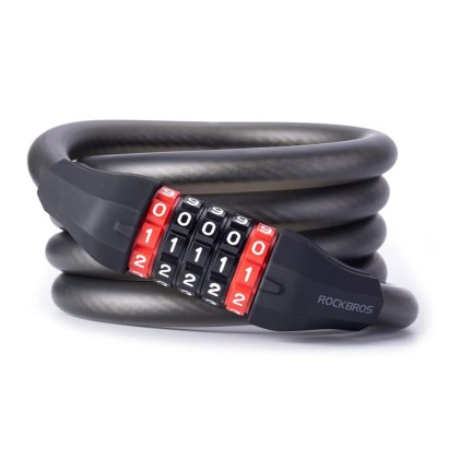 Zapięcie rowerowe Rockbros RKS507 na szyfr 5-cyfrowy linka stalowa 180 cm - czarne