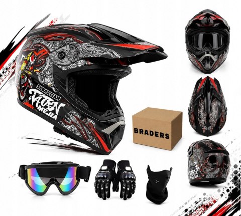 Kask Crossowy Motocyklowy Enduro Quad Lekki Gogle Rękawice Maska M Braders