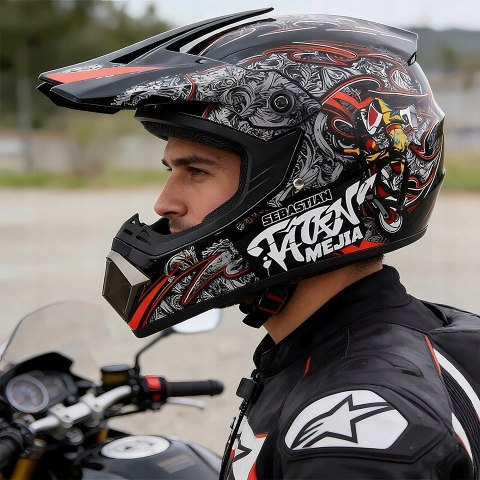 Kask Crossowy Motocyklowy Enduro Quad Lekki Gogle Rękawice Maska M Braders