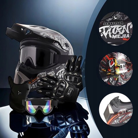 Kask Crossowy Motocyklowy Enduro Quad Lekki Gogle Rękawice Maska M Braders
