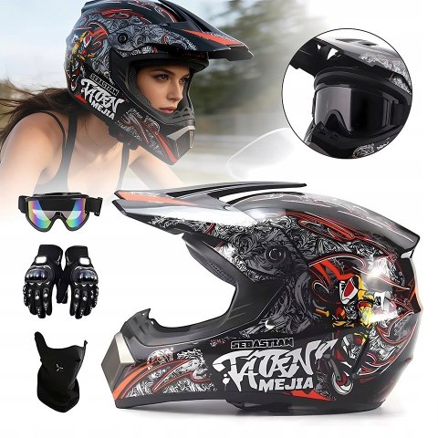 Kask Crossowy Motocyklowy Enduro Quad Lekki Gogle Rękawice Maska M Braders