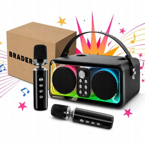 Zestaw Karaoke Braders Bluetooth głośnik + 2 mikrofony LED impreza party