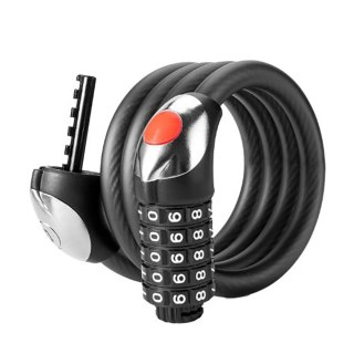 Zapięcie rowerowe Rockbros RKS531 na szyfr 5-cyfrowy linka stalowa 120 cm z oświetleniem LED - czarne